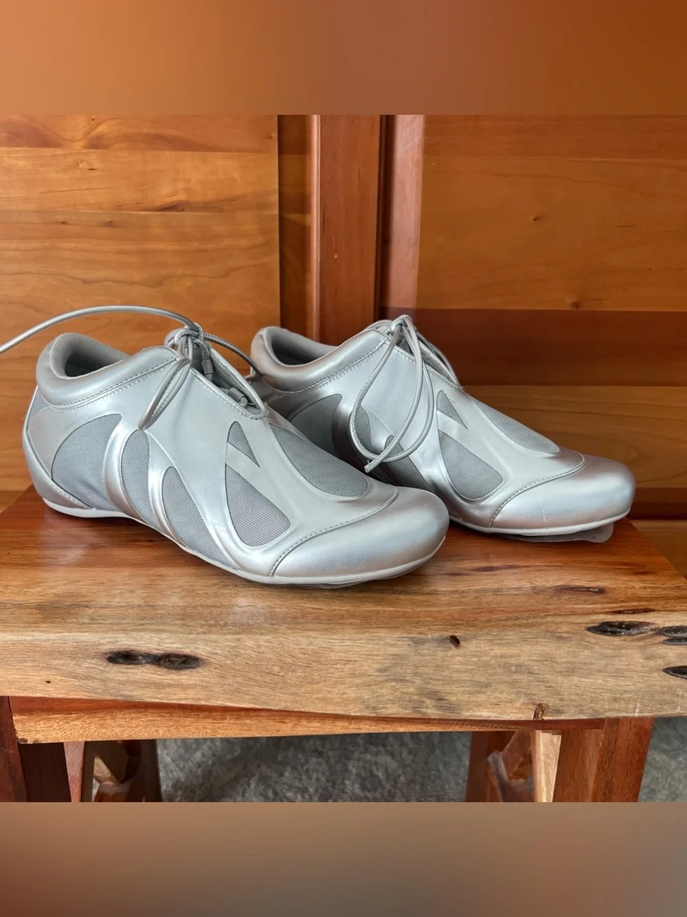 JW PEI Flavia Metallic Silver Ballerina Sneakers Size 9 EU 40 Low Profile